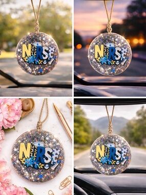 Glitter Nurse Hanging Sign – Blue and Gold Accent